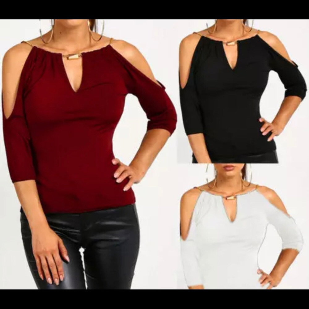 Sexy  cold shoulder top . Black White Burgundy